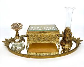 Beautiful Vintage Brass Vanity Set 