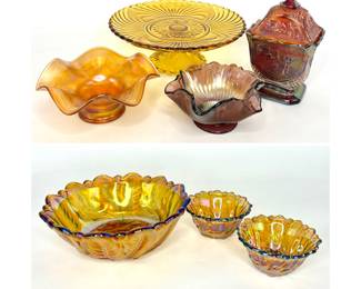 Fenton and Indiana Glass - Iridescent Carnival and Amber Glass Lot
