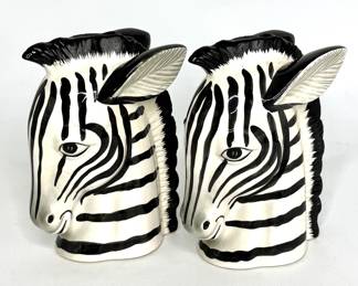 Vintage Fitz and Floyd Set of Zebra Book Ends 