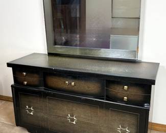 Authentic MCM “The Clayton” Black Dresser with Mirror by Kent Coffee 