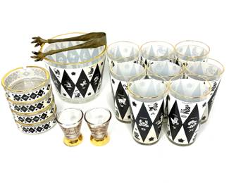 MCM Jeanette Glass Harlequin Zodiac Set - Glasses, Ice Bucket, Ashtrays 