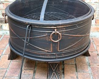 26" Round Steel Fire Pit with Bronze Finish - Includes Screen and Poker - New 