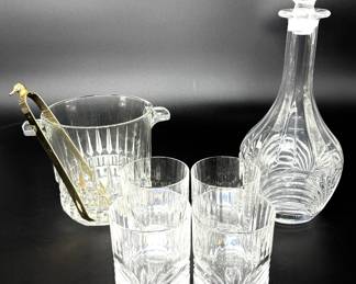 Crystal Decanter and Ice Bucket Set With 4 Highball Glasses 