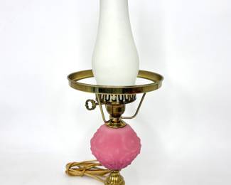 Vintage Fenton Pink Floral Hurricane Lamp 