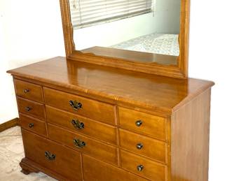 Vintage Solid Wood Dresser With Mirror 