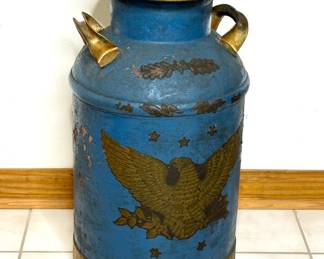 Antique Blue Metal Milk Jug 