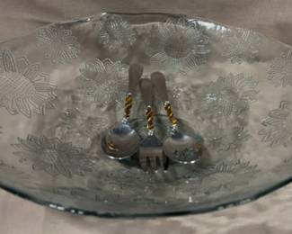 Large Glass Sunflower Bowl Utensils