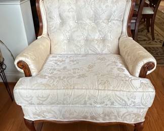 Vintage Tufted French Provincial Style Wingback Armchair in silk