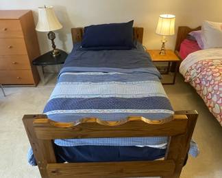Set of Two Solid Wood Twin Beds with Decorative Headboards