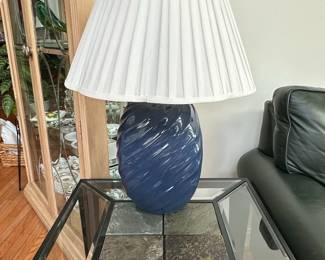 Blue Swirl Ceramic Table Lamp with White Pleated Shade 
