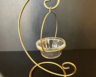 Vintage Brass Wire Swirl Candle Holder with Glass Insert