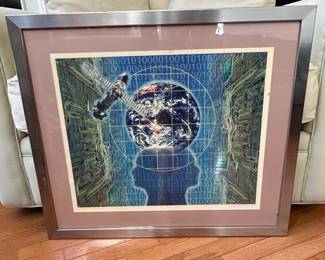 Digital Earth and Binary Code Art Print