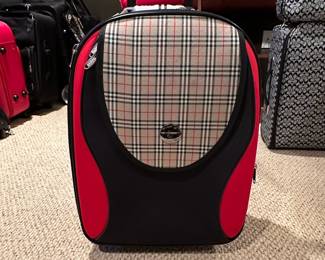 Tartan Plaid Rolling Suitcase with Red and Black Accents