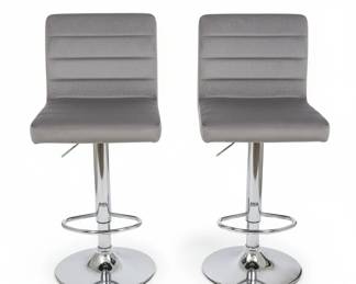 Grey Velvet Adjustable Bar Stools (2)