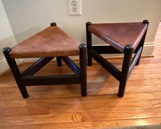 MidCentury Modern Leather and Wood Stool