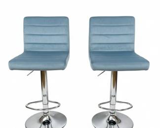 Modern Blue Velvet Upholstered Bar Stools with Chrome Base (2)