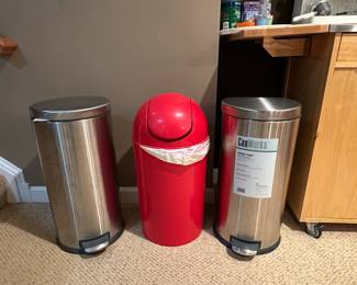 CanWorks Stainless Steel Step Trash Can and Red Dome Trash Can