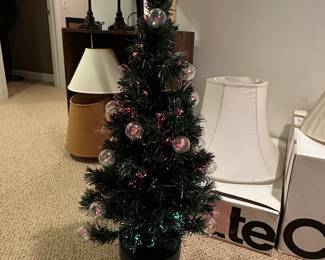 Black Fiber Optic Christmas Tree with Clear Ornaments
