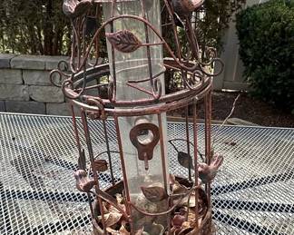 Vintage Wrought Iron Birdcage Lantern with Glass Cylinder