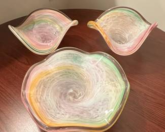 Murano Style Swirl Art Glass Bowls