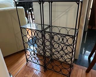 Wrought Iron Wine Rack with Glass Shelves