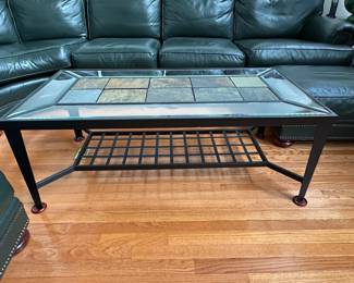 Rectangular Coffee Table with Slate and Glass Top