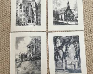 Set of Four Architectural Etchings of University Buildings