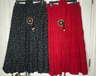 Bohemian Tiered Maxi Skirts w concho style belts 