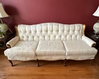 Vintage French Provincial Style Tufted Sofa in silk