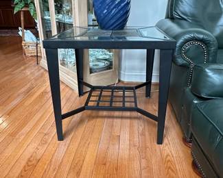 Modern Black Metal and Tile End Table