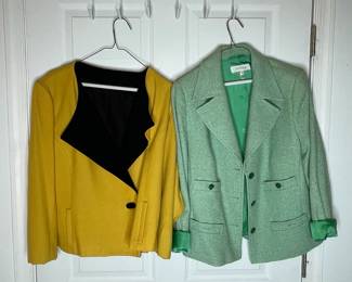 Vintage Escada Light Green Tweed Blazer and Yellow Contrast Lapel Jacket vtg