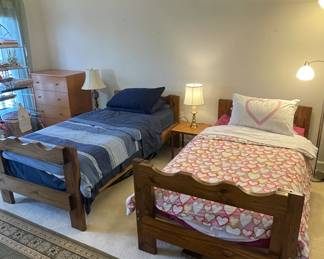 Set of Two Solid Wood Twin Beds with Decorative Headboards 