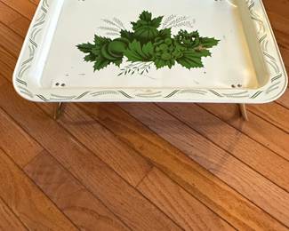 Vintage Metal TV Tray with Green Floral Design