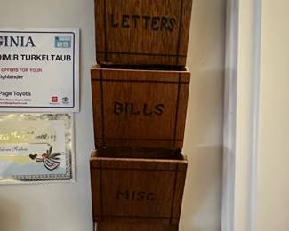 Vintage Wooden Tier Letter Sorter with Key Hooks