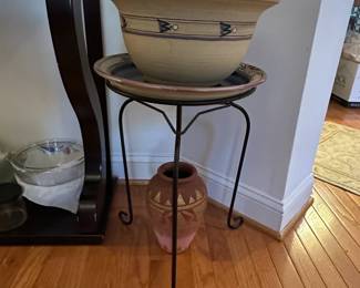 Terracotta Planter and Stand with Decorative Vase