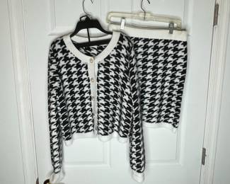 Houndstooth Knit Cardigan and Skirt Set