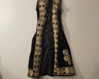 Black Velvet Vest and Headdress with Gold Embroidery and Tassel Fringe