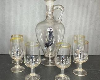 Vtg glass decanter & cordial set