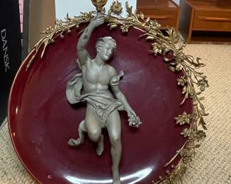 French Ormolu Bronze Figural Lamp with Burgundy Plate
