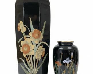 Vintage Otagiri Black Ceramic Vases 