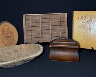 Primitive Dough Bowl, Printers Tray... Unique Stuff