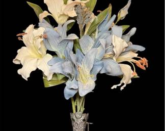 Vintage Victorian Style Sterling Silver Tussie Mussie Posy Holder with Pin Chain