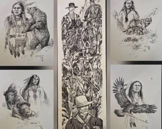 Collection of Western Native American Art Signed Mary Selfridge Prints and Larry Bute Western Fri