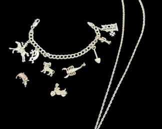 Vintage Sterling Silver Southwestern Charm Bracelet Roadrunner Necklace