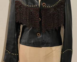 Vintage SCULLY Black Leather Fringe Jacket, Size Large 