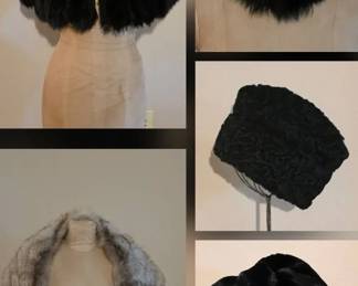 Vintage Glamour Lot 1940s1950s Black Fur Capelet, Marie Antoinette Fox Stole, and More 