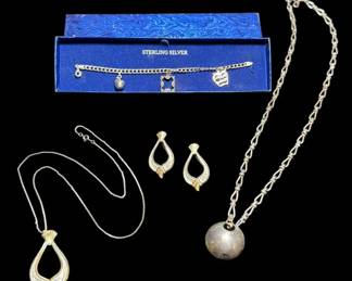 Sterling Silver Collection Vintage Charm Bracelet, MCM Statement Necklace TriTone Set