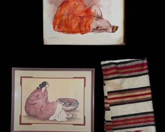 Authentic Navajo Double Saddle Blanket R.C. Gorman Print Collection
