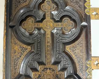 Antique Leather Catholic Bible of 1876 with Brass Closure Tabs