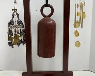 Chimes Chinese Wrought Iron In Stand, Peruvian Craft, Gold Glass Sunflower, Brass Apple